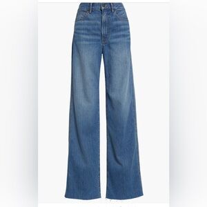 Veronica Beard Taylor High Waist Raw Hem Wide Leg Jeans